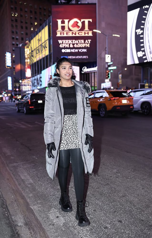 Portrait of a young woman on a New York street in winter